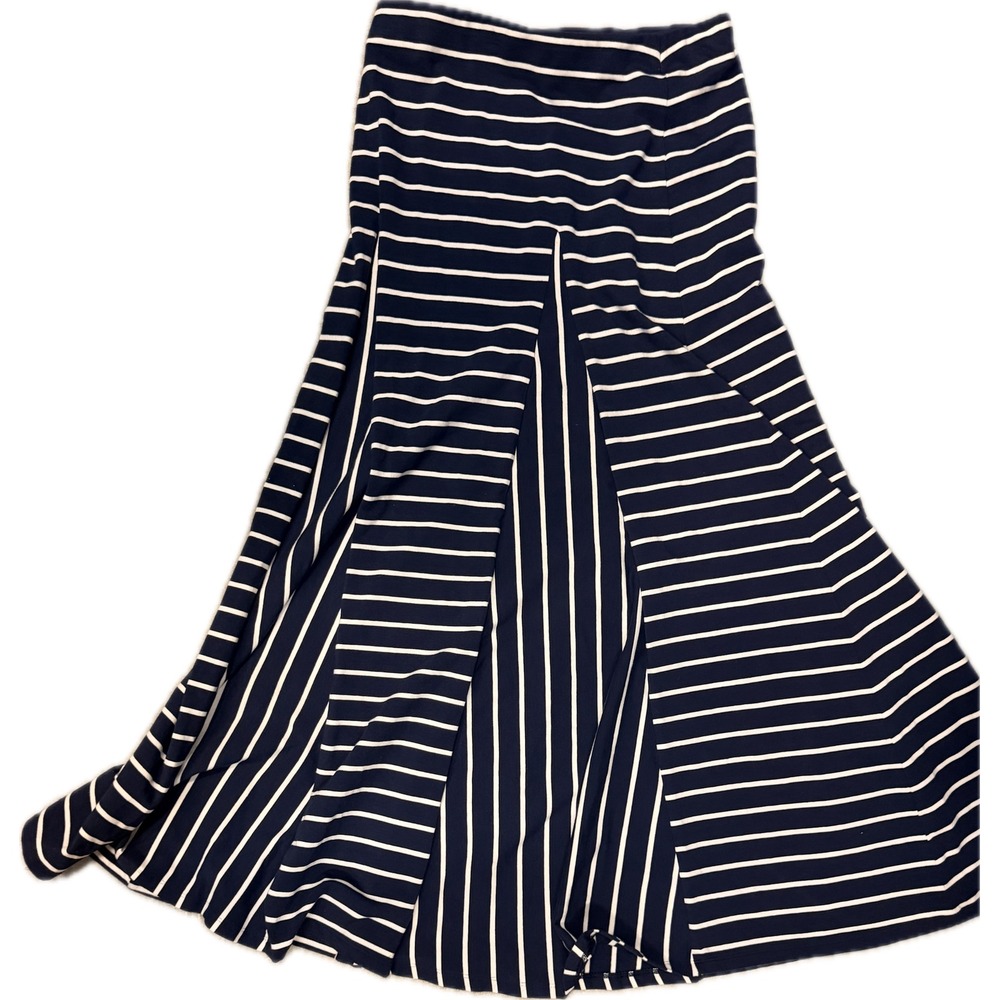 Lauren Ralph Lauren Womens Navy Blue White Striped Knit Maxi Skirt Small RN41381